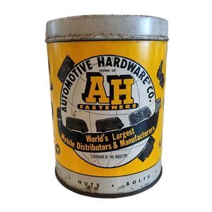 Vintage AH Automotive Hardware Co Fasteners Can Nuts Bolts Screws Advertising